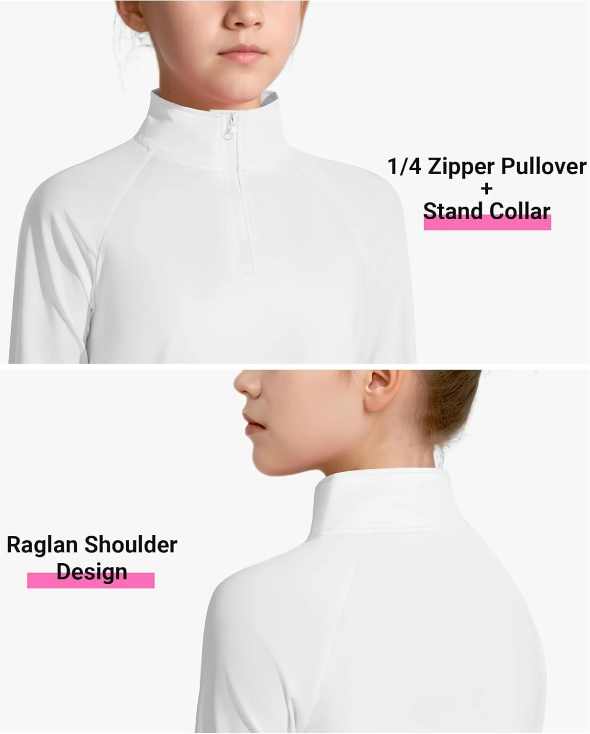 Girls Long Sleeve Shirts Quick Dry Athletic Tops Quarter Zip Pullover Kids Teens Sportswear for Golf Yoga Tennis 5-14 Years