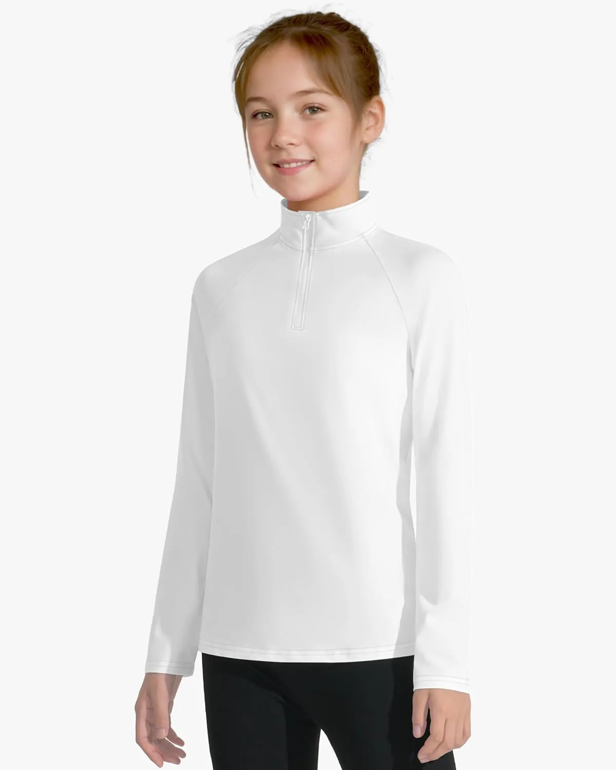 Girls Long Sleeve Shirts Quick Dry Athletic Tops Quarter Zip Pullover Kids Teens Sportswear for Golf Yoga Tennis 5-14 Years