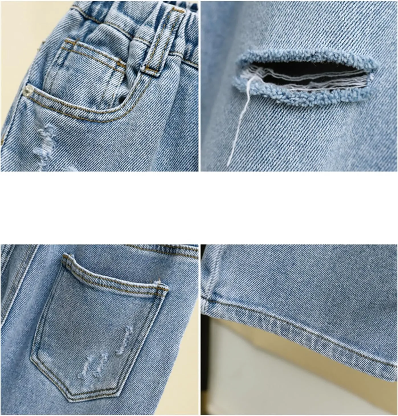Girls Ripped Jeans Casual Elastic Waist Wide Leg Baggy Pants Kids Clothes 5-14 Years