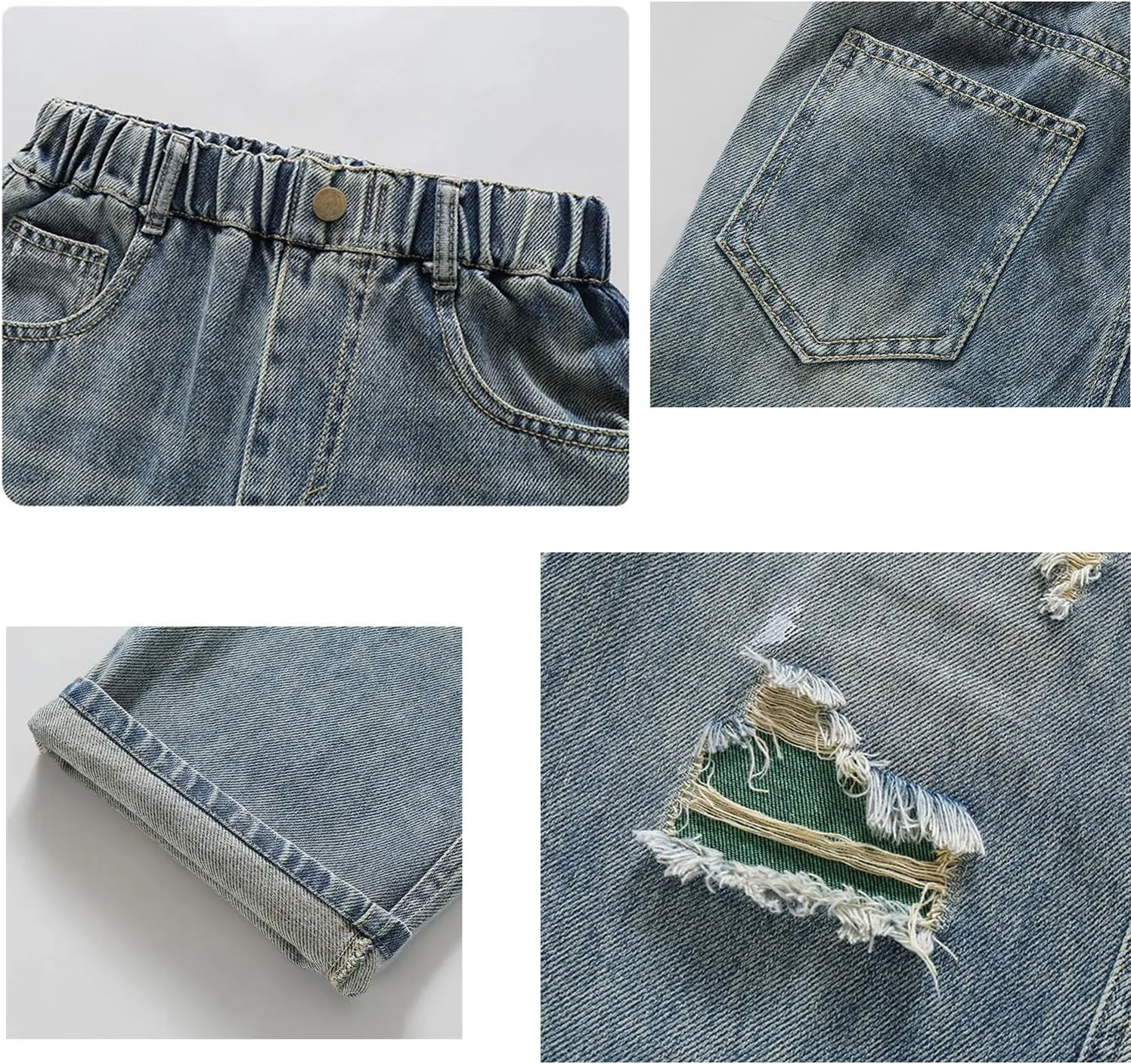 Girls Ripped Jeans Casual Elastic Waist Wide Leg Baggy Pants Kids Clothes 5-14 Years