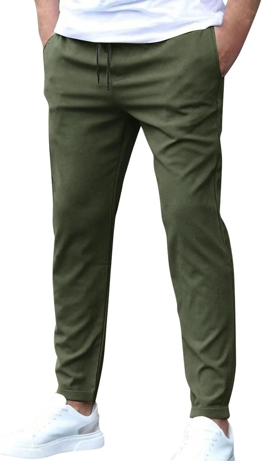 Golf Joggers Pants Men Slim Fit Elastic Waist Casual Pants Drawstring Stretch Tapered Pant with Pockets Casual Joggers