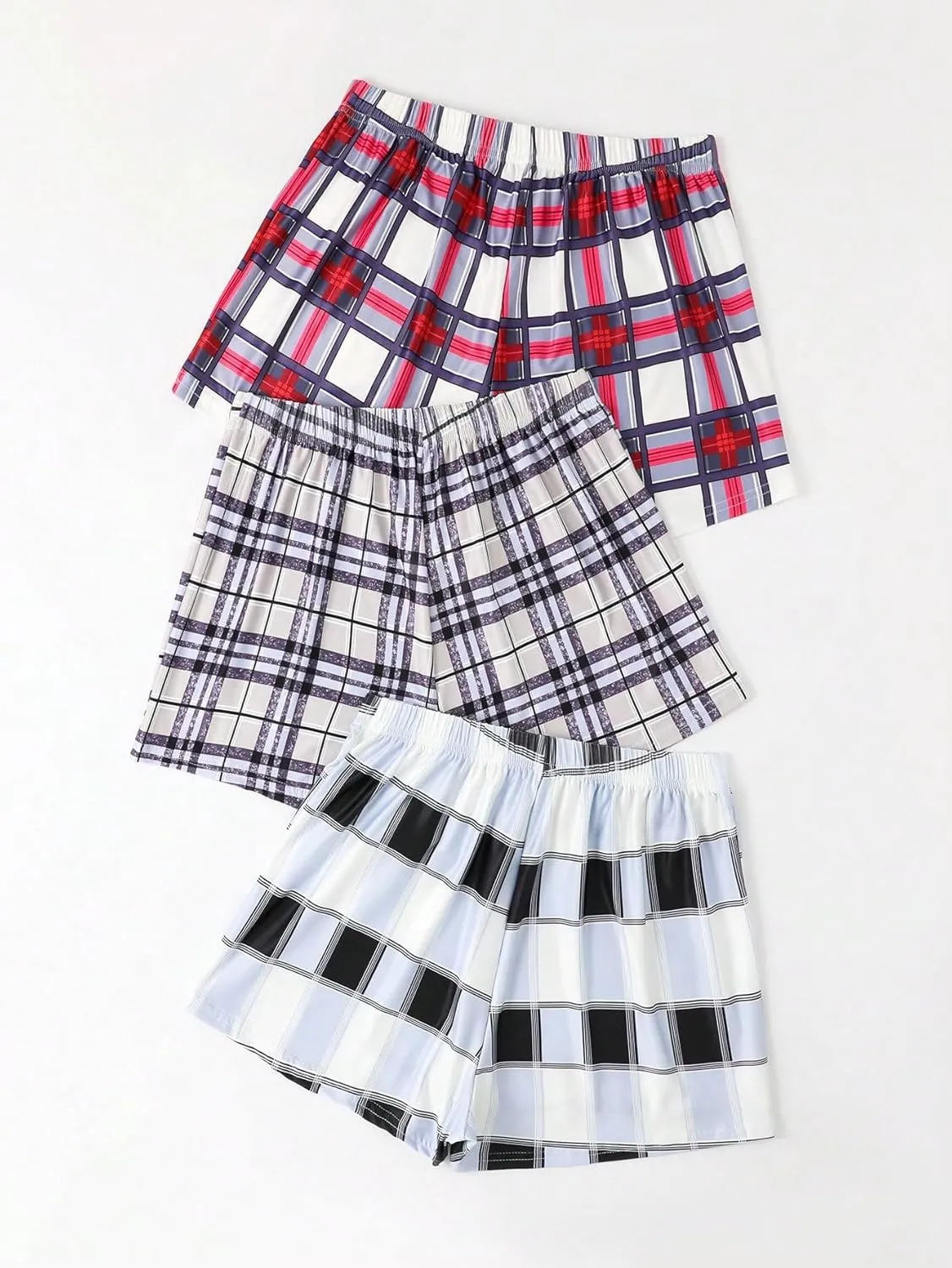 GORGLITTER Women's 3 Piece Plaid Pajama Shorts Elastic Waist Cute Pj Shorts