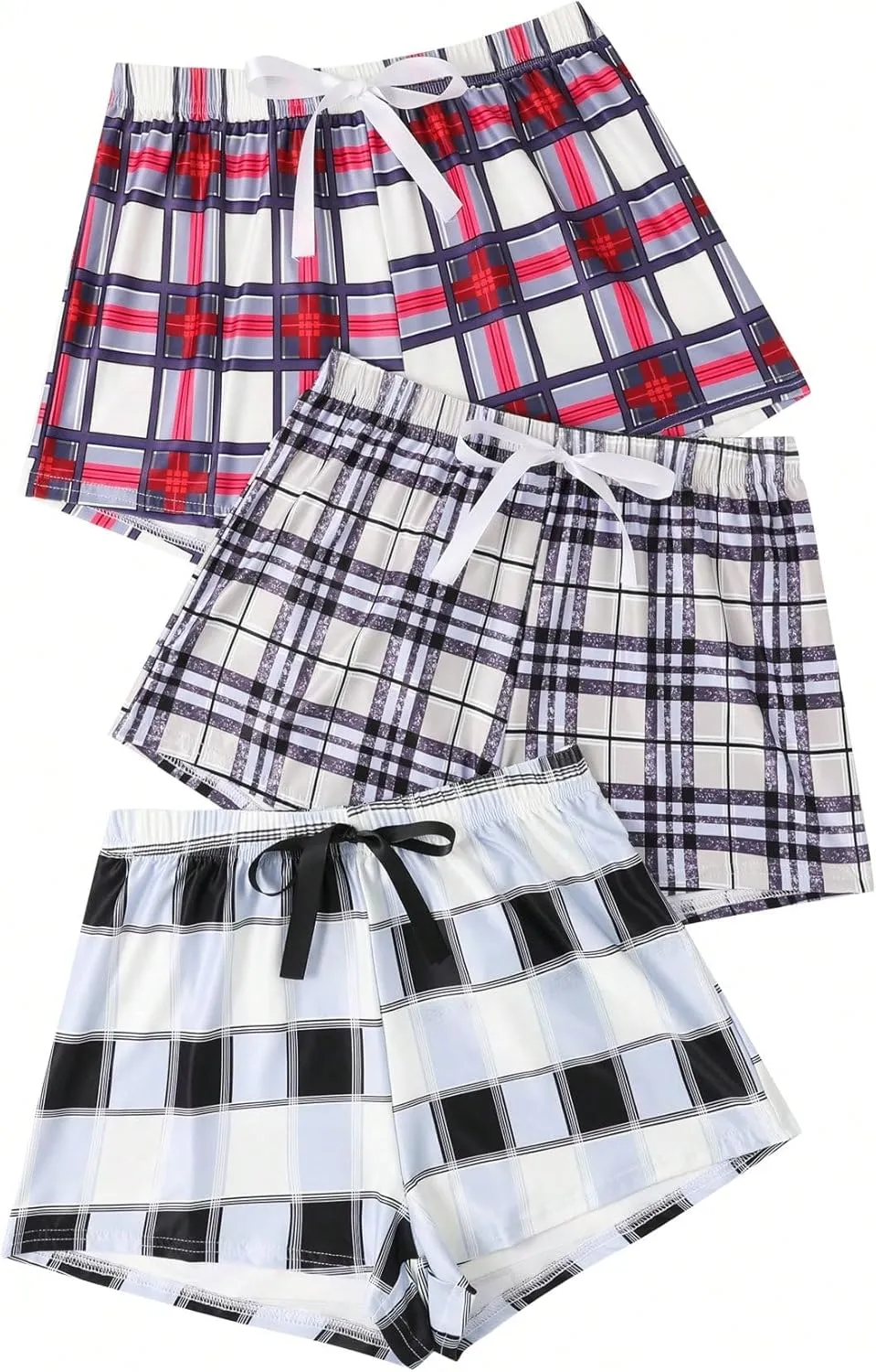 GORGLITTER Women's 3 Piece Plaid Pajama Shorts Elastic Waist Cute Pj Shorts