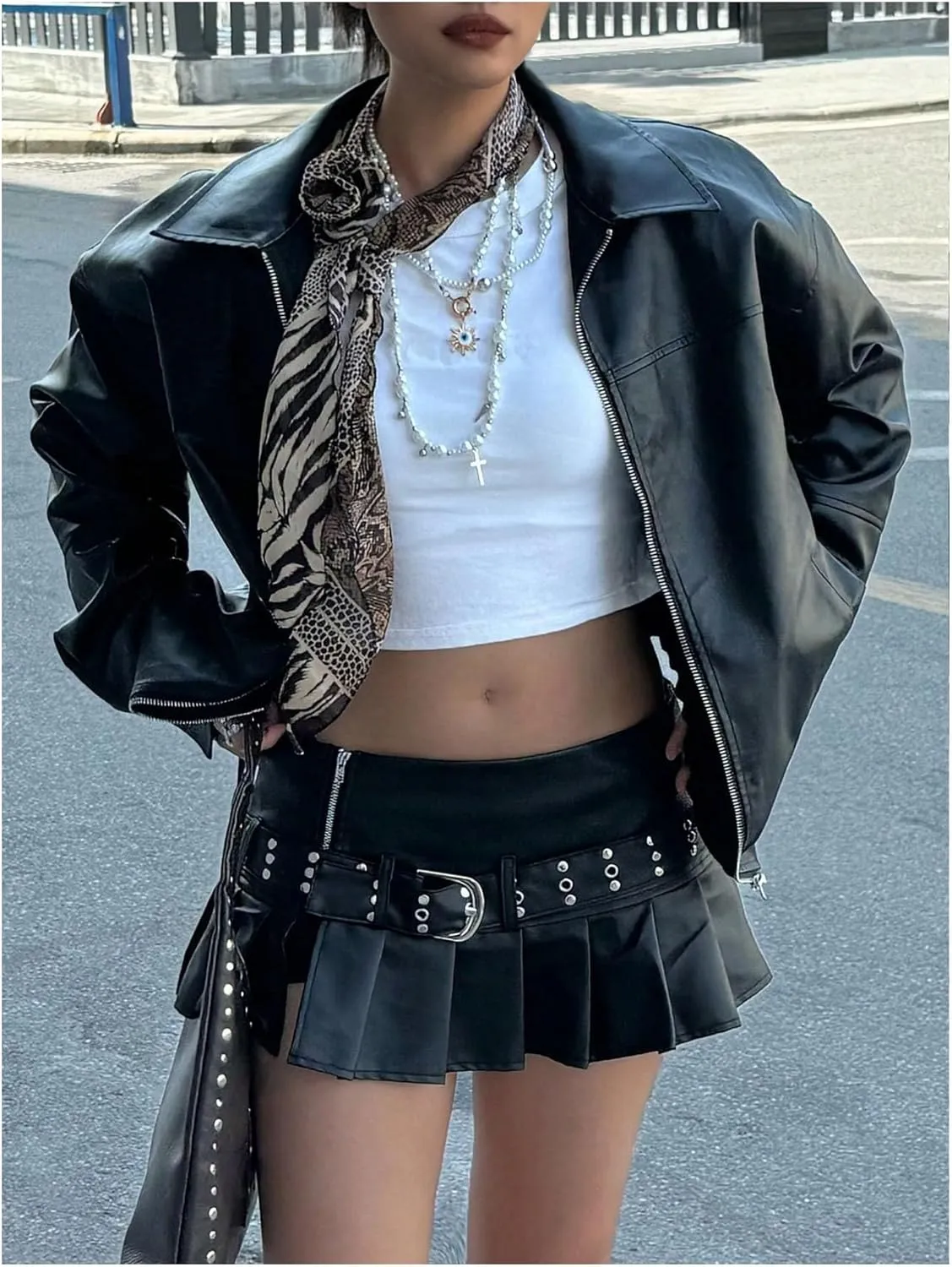 GORGLITTER Women's Oversized Leather Jackets Fashion Motorcycle Coats y2K Winter Outfits