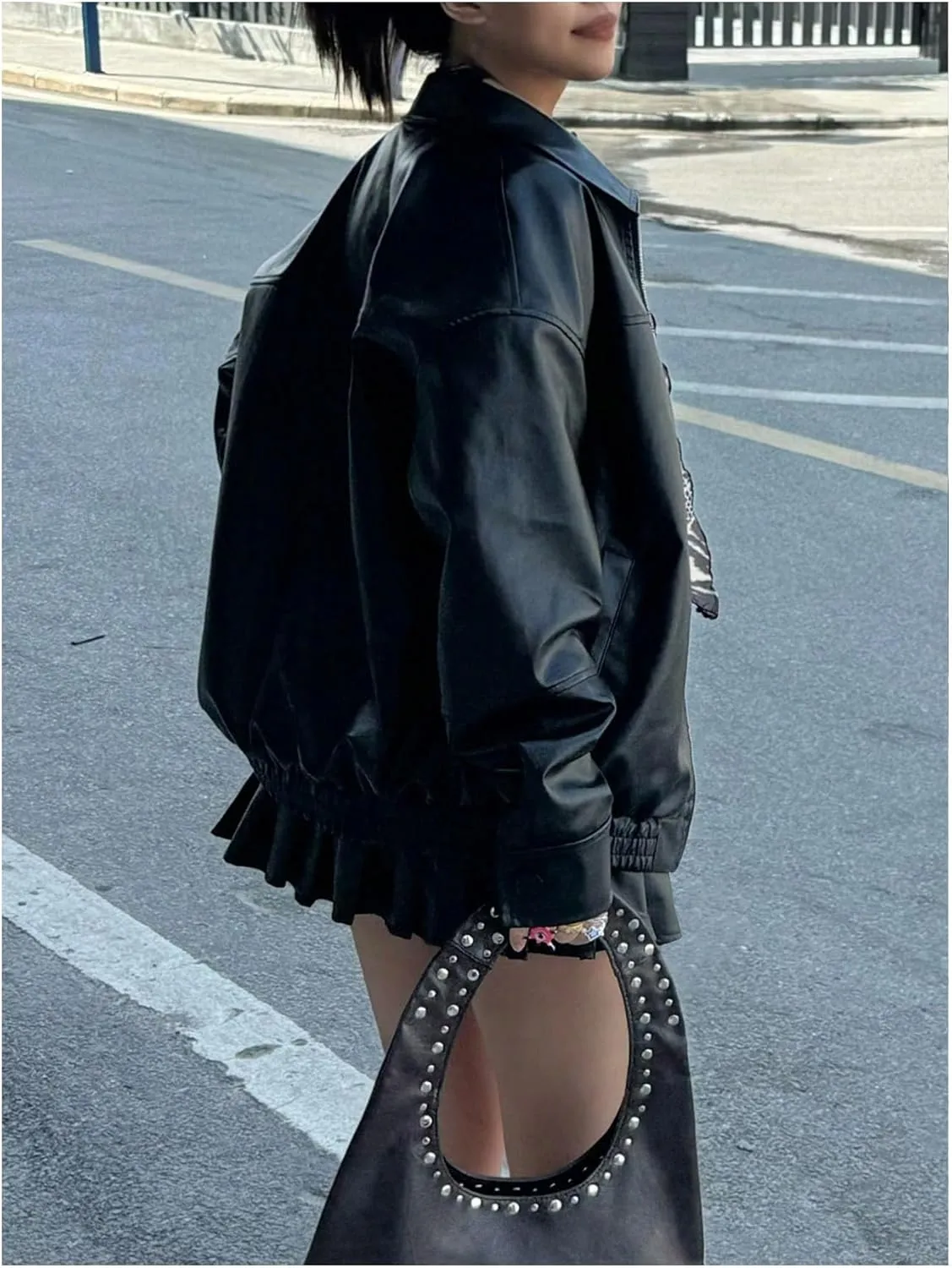 GORGLITTER Women's Oversized Leather Jackets Fashion Motorcycle Coats y2K Winter Outfits