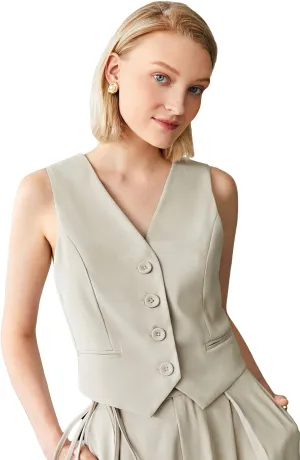 GORGLITTER Women's Waistcoat Crop Vest V Neck Sleeveless Button Up Cropped Vest Jackets