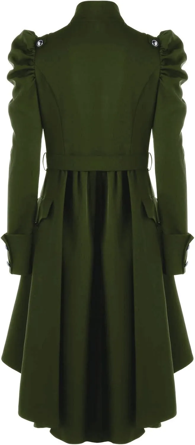 Gothic Vintage Womens Steampunk Victorian Swallow Tail Long Trench Coat Jacket