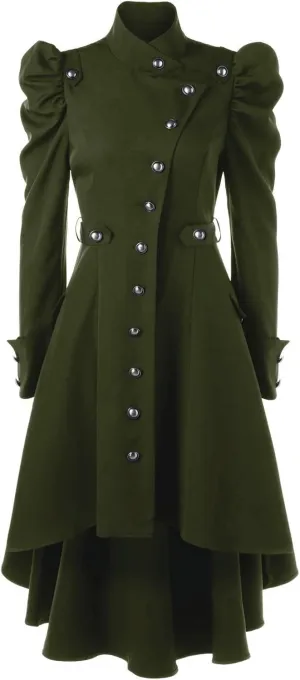 Gothic Vintage Womens Steampunk Victorian Swallow Tail Long Trench Coat Jacket