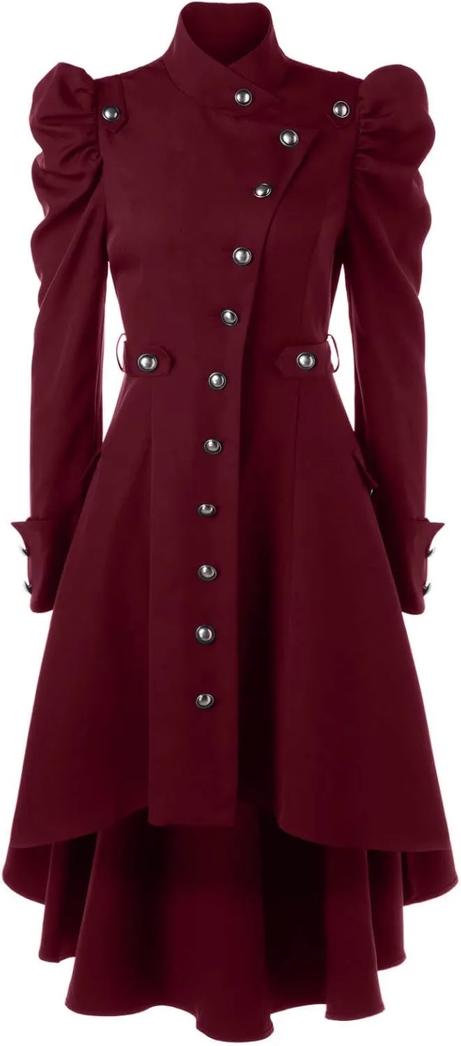 Gothic Vintage Womens Steampunk Victorian Swallow Tail Long Trench Coat Jacket