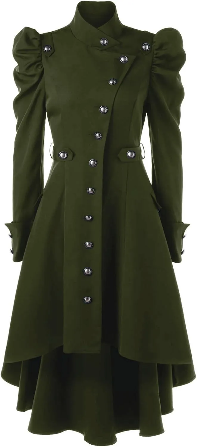 Gothic Vintage Womens Steampunk Victorian Swallow Tail Long Trench Coat Jacket