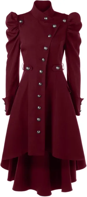 Gothic Vintage Womens Steampunk Victorian Swallow Tail Long Trench Coat Jacket