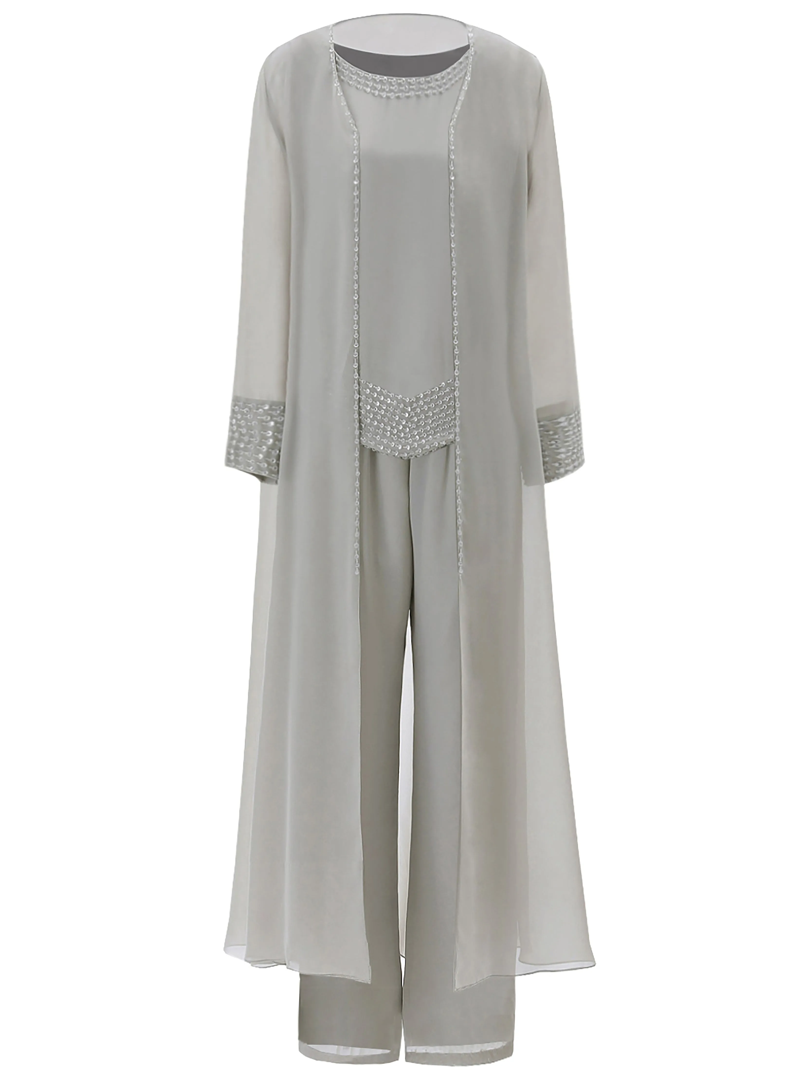 Graceful 3 Pieces Chiffon Mother of Bride Dress Pant Suits