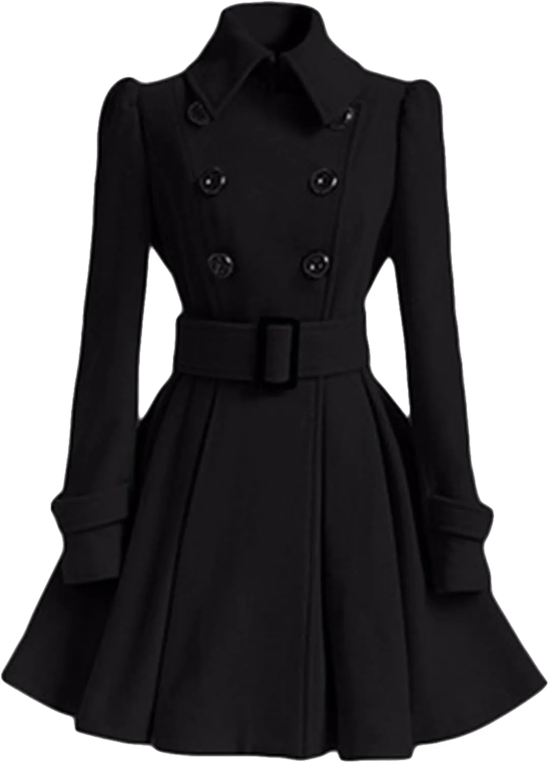 GRASWE Plplum PeaCoats For Women Winter Swing Flared Coats Long Warm Jacket