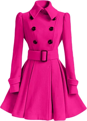 GRASWE Plplum PeaCoats For Women Winter Swing Flared Coats Long Warm Jacket