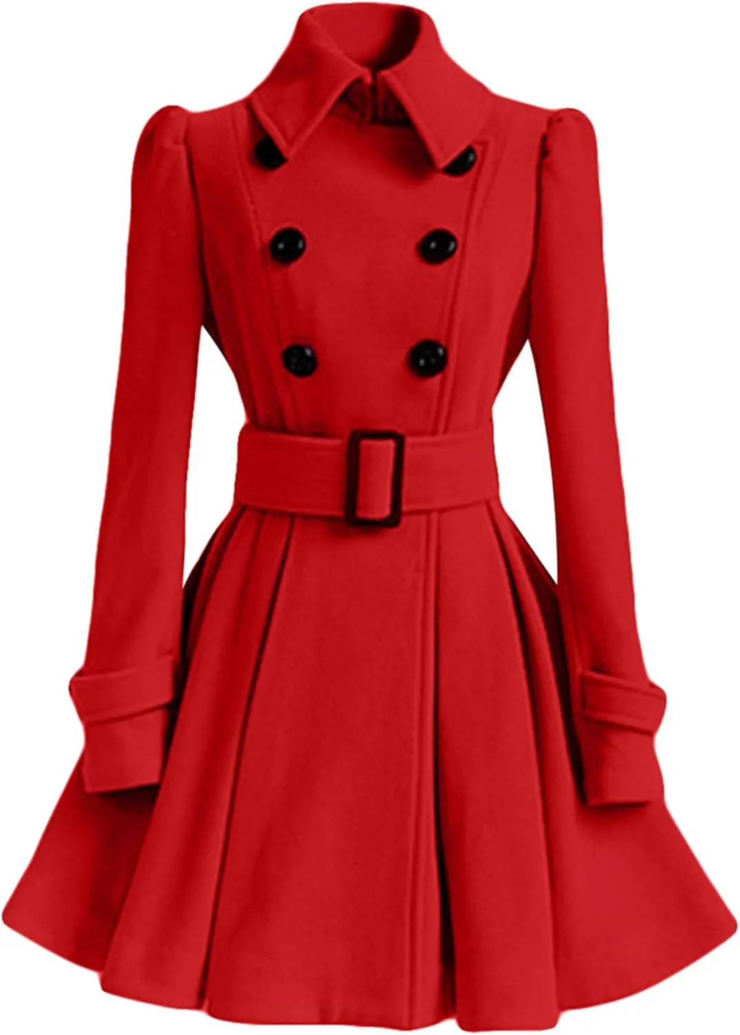 GRASWE Plplum PeaCoats For Women Winter Swing Flared Coats Long Warm Jacket
