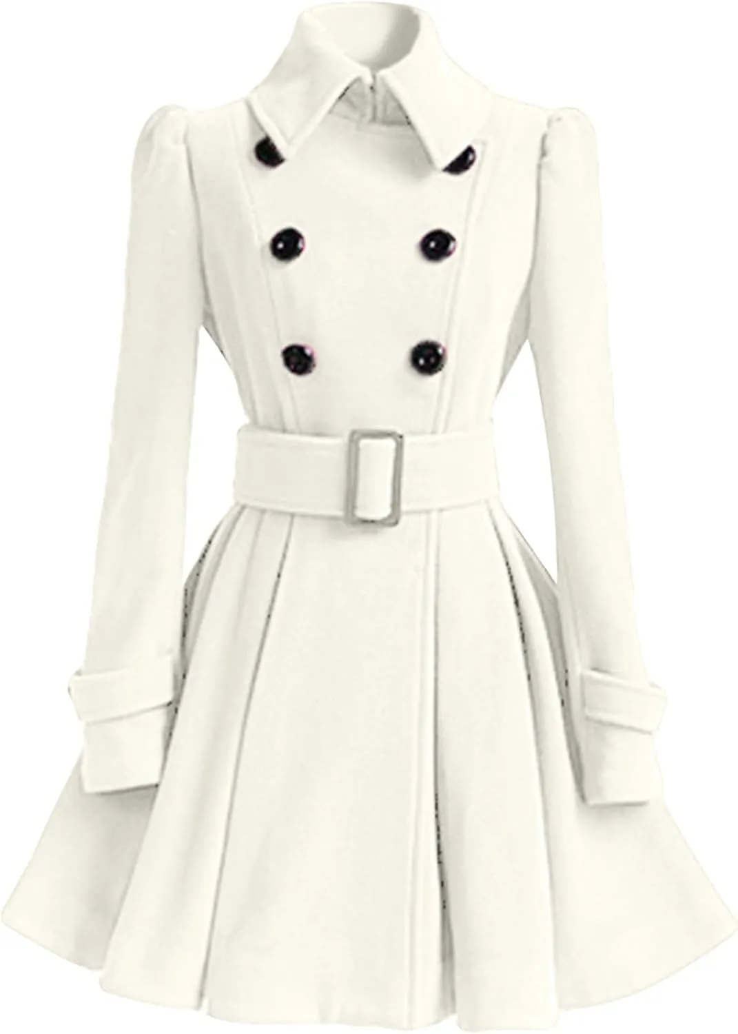 GRASWE Plplum PeaCoats For Women Winter Swing Flared Coats Long Warm Jacket