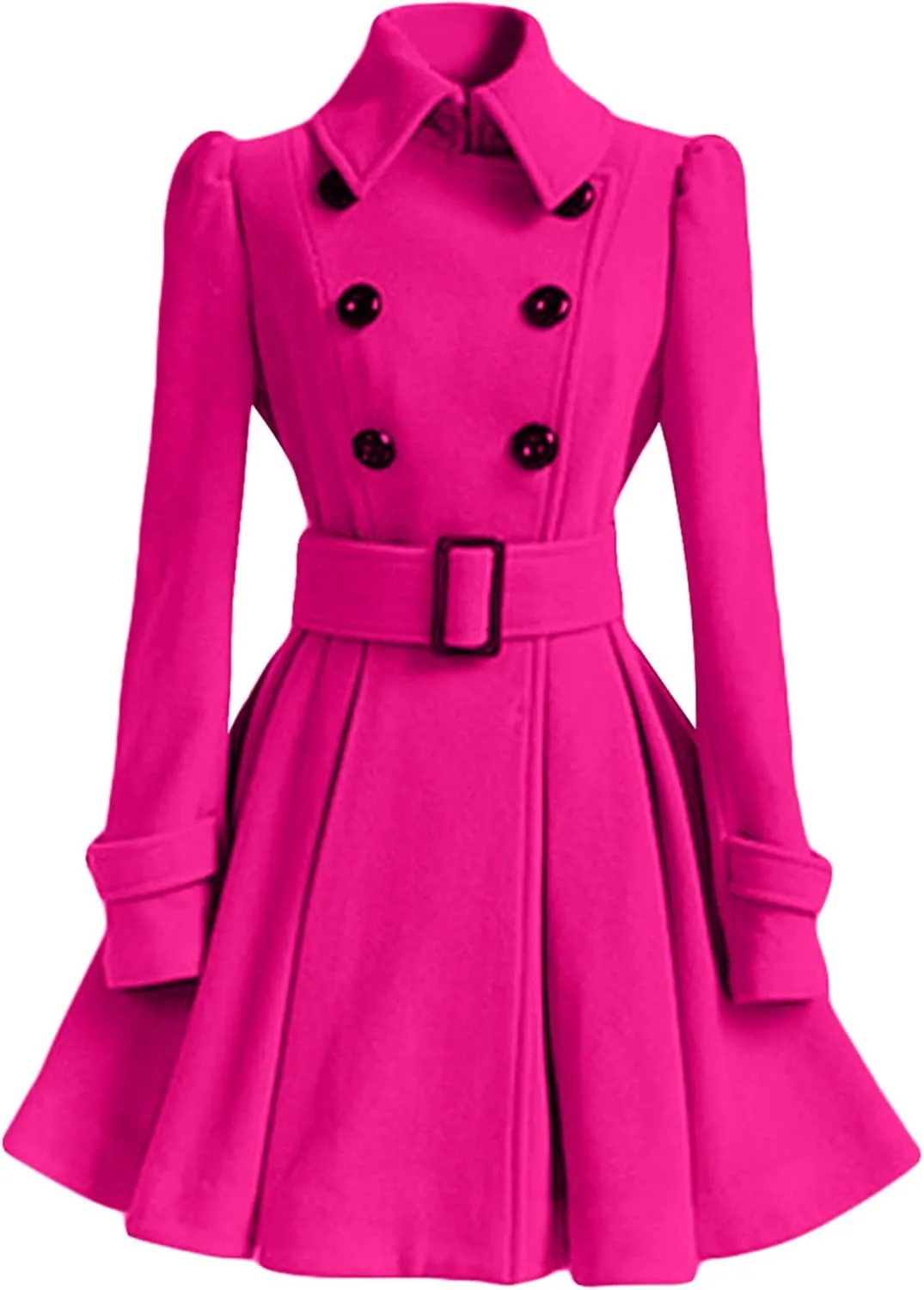 GRASWE Plplum PeaCoats For Women Winter Swing Flared Coats Long Warm Jacket