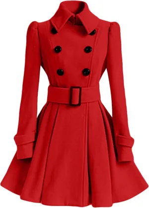 GRASWE Plplum PeaCoats For Women Winter Swing Flared Coats Long Warm Jacket