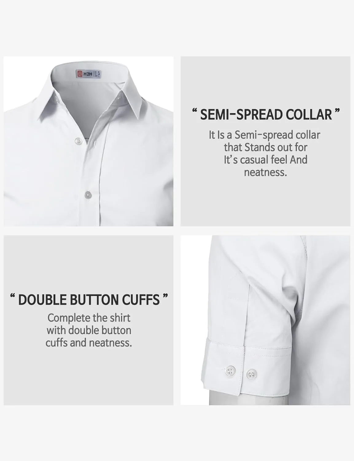 H2H Mens Slim Fit Short Sleeve Botton Down Shirts Casual Business Uniform
