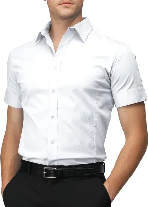 H2H Mens Slim Fit Short Sleeve Botton Down Shirts Casual Business Uniform