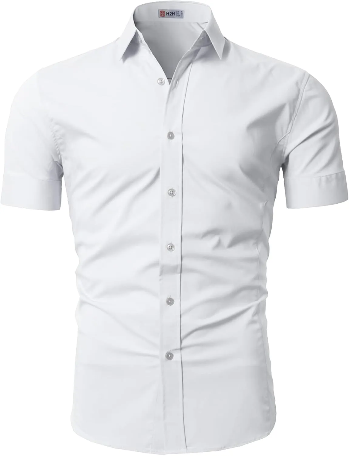 H2H Mens Slim Fit Short Sleeve Botton Down Shirts Casual Business Uniform
