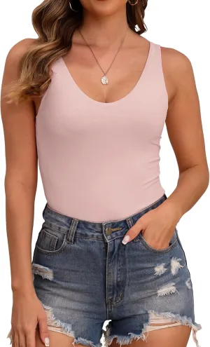 Halife Women's Double Lined Tank Tops Seamless Sleeveless Basic Fitted Shirts