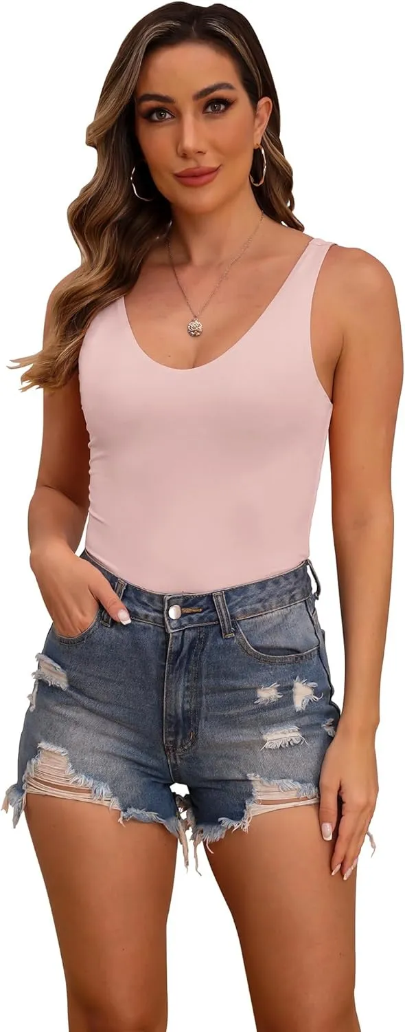Halife Women's Double Lined Tank Tops Seamless Sleeveless Basic Fitted Shirts
