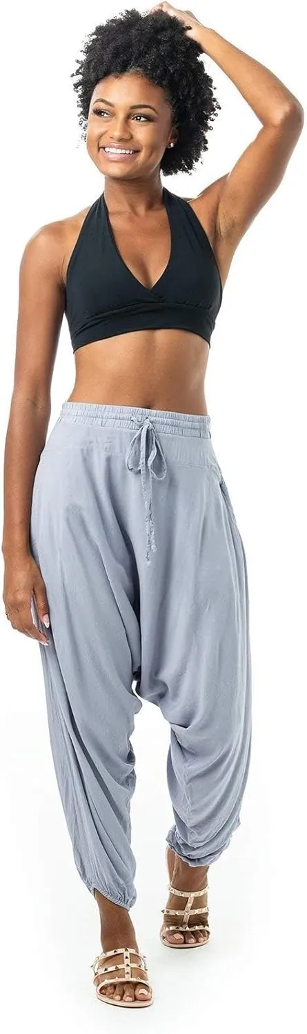 Harem Boho Cotton Summer Pants for Women, Loose Lightweight Pants for Women with Pockets, Womens Casual Beach and Yoga Pants