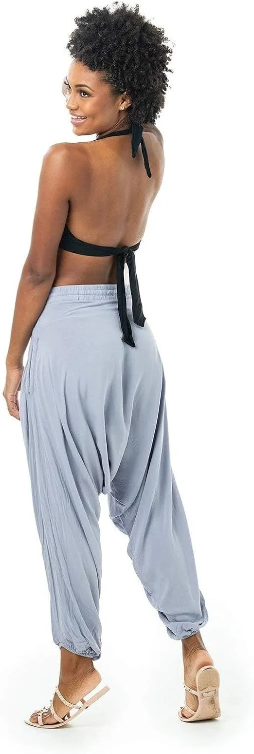 Harem Boho Cotton Summer Pants for Women, Loose Lightweight Pants for Women with Pockets, Womens Casual Beach and Yoga Pants