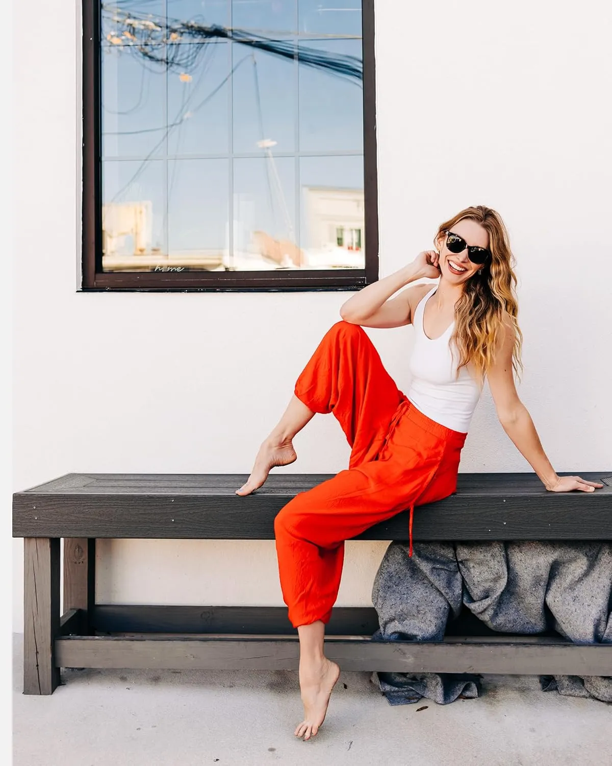 Harem Boho Cotton Summer Pants for Women, Loose Lightweight Pants for Women with Pockets, Womens Casual Beach and Yoga Pants