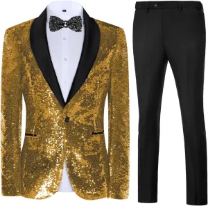 High-End Suits Men Sequins Tuxedo Sparkly Shawl Lapel Glitter 2 Pieces Blazer Pants Suit Party Dinner Prom Festival