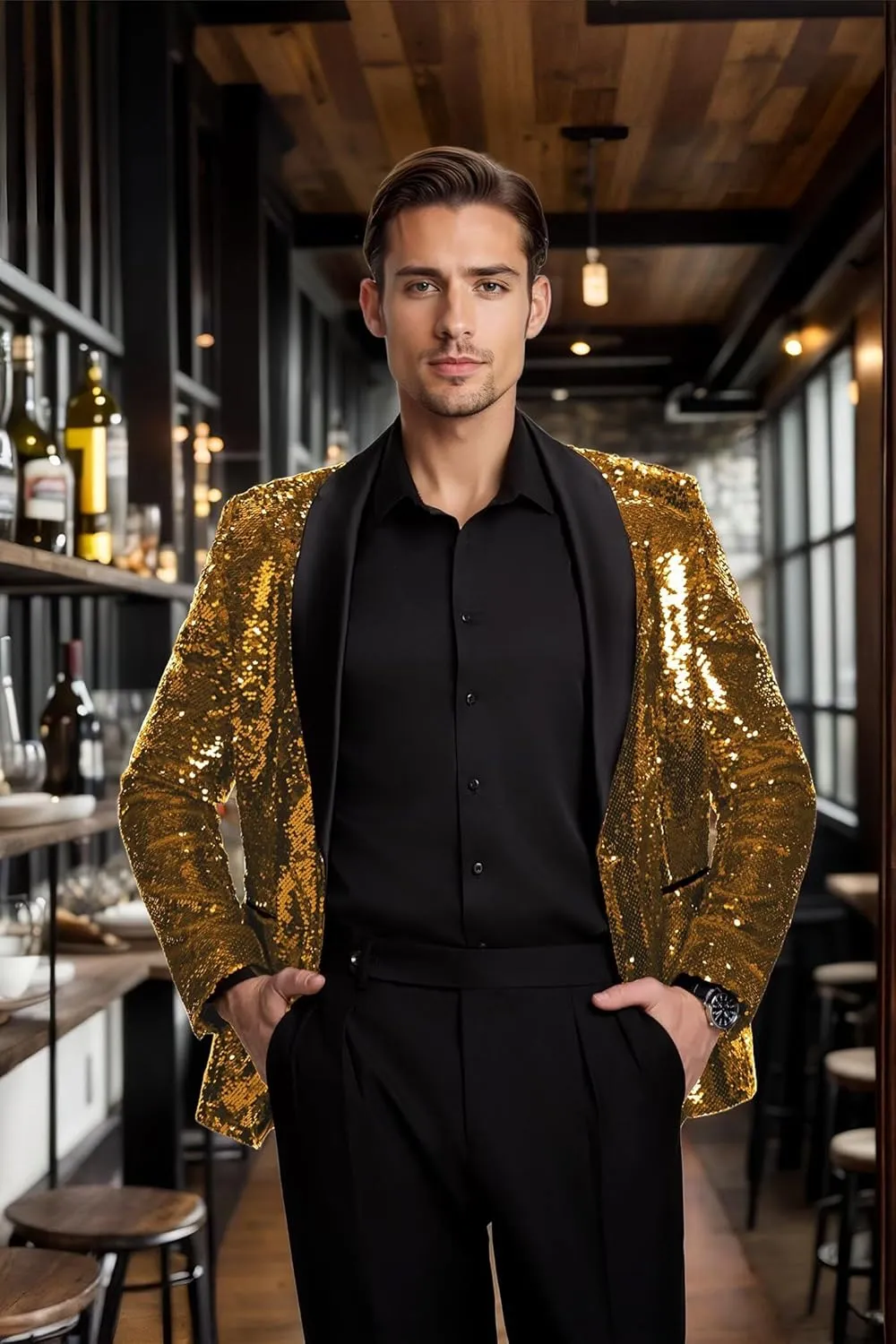 High-End Suits Men Sequins Tuxedo Sparkly Shawl Lapel Glitter 2 Pieces Blazer Pants Suit Party Dinner Prom Festival