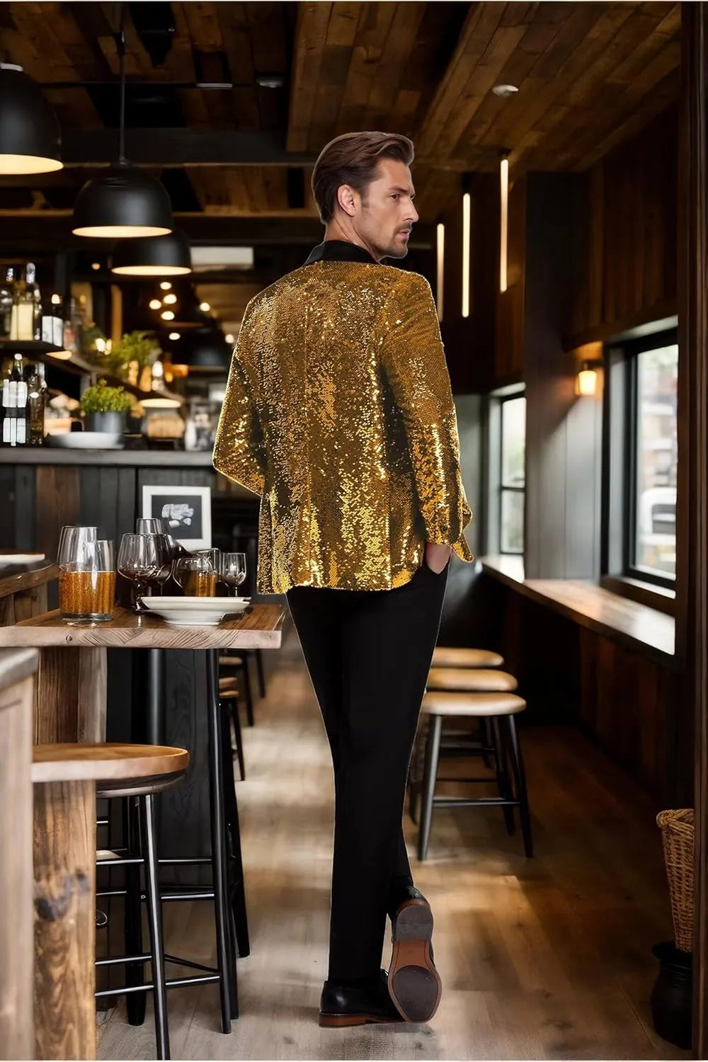 High-End Suits Men Sequins Tuxedo Sparkly Shawl Lapel Glitter 2 Pieces Blazer Pants Suit Party Dinner Prom Festival