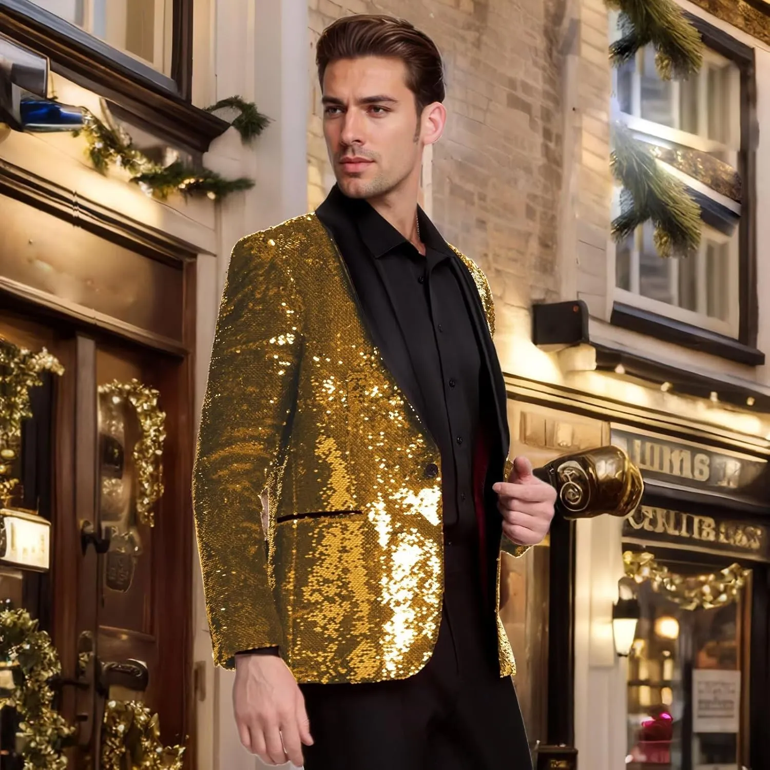 High-End Suits Men Sequins Tuxedo Sparkly Shawl Lapel Glitter 2 Pieces Blazer Pants Suit Party Dinner Prom Festival