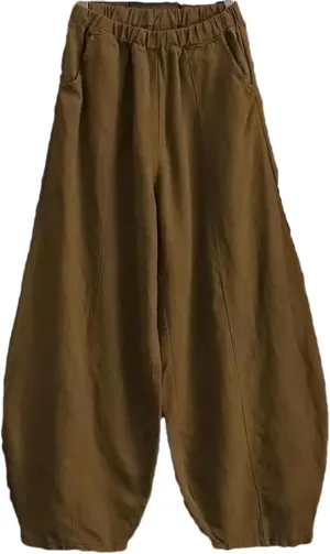 Hndudnff Womens Summer Loose-Fitting Wide Leg Bloomers Harem Pant Solid High Waisted Cotton Trousers
