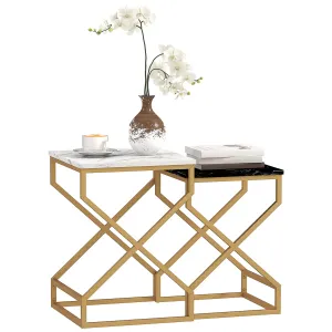HOMCOM Nest Of Tables, Coffee Table Set with Steel Frame Black/White