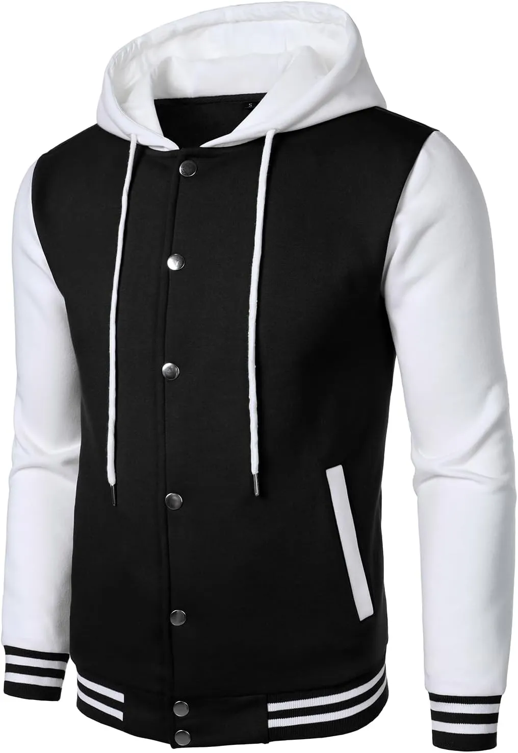 HOOD CREW Hooded Varsity Bomber Jacket Cotton Blend Letterman Hoodie Baseball Jackets for Men