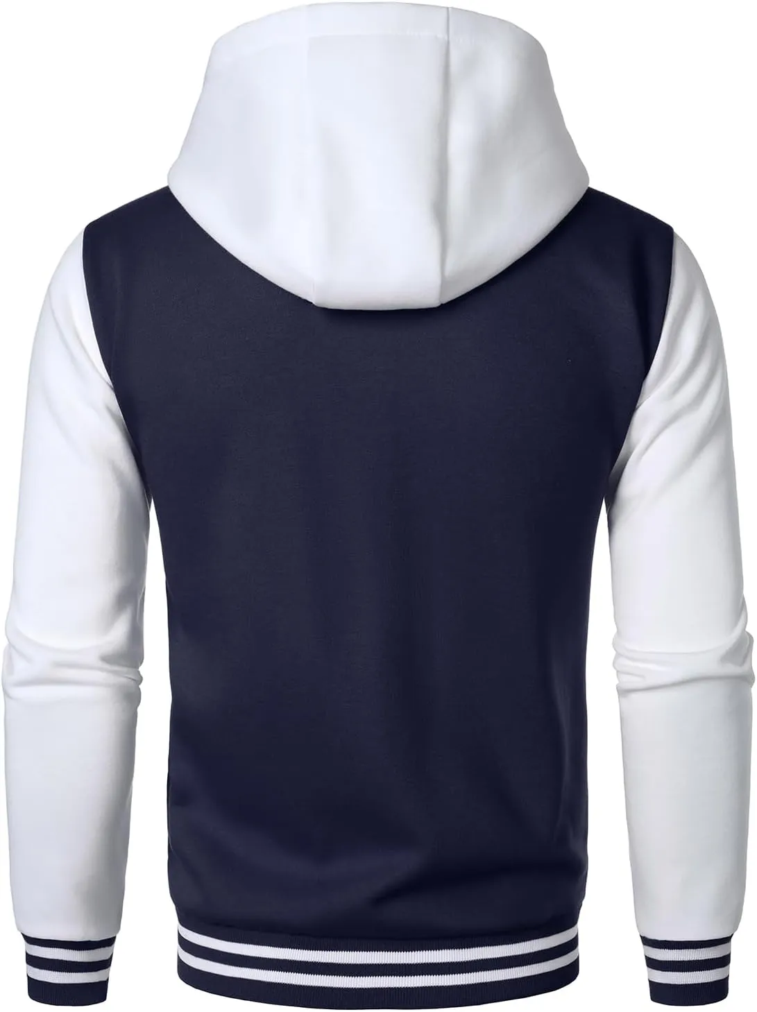 HOOD CREW Hooded Varsity Bomber Jacket Cotton Blend Letterman Hoodie Baseball Jackets for Men