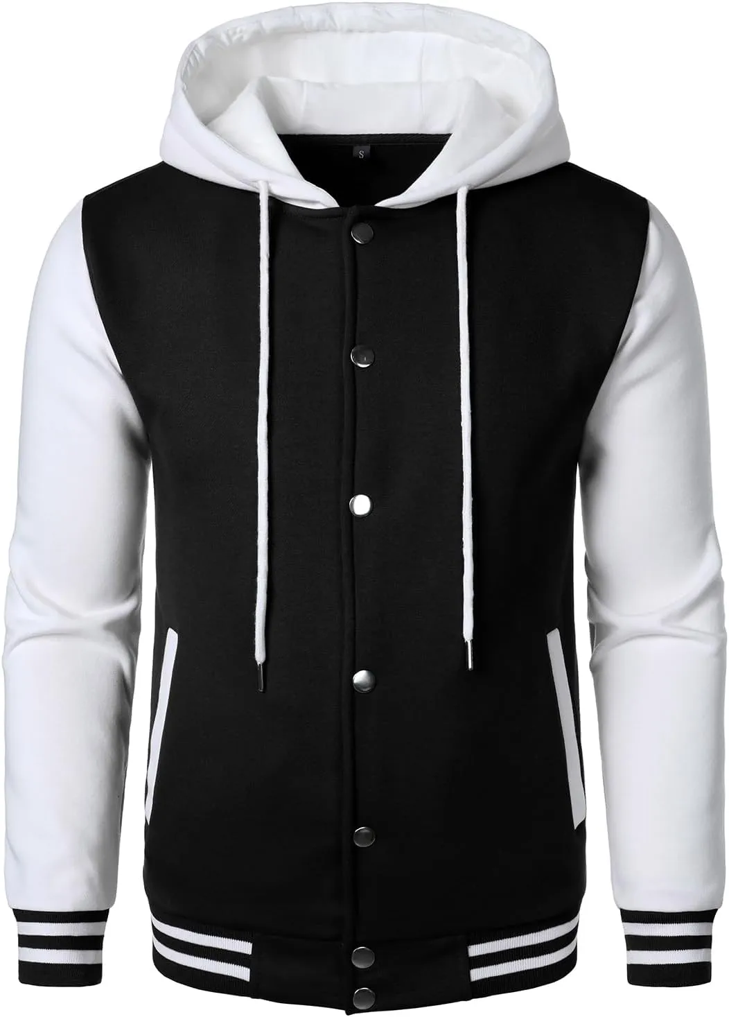HOOD CREW Hooded Varsity Bomber Jacket Cotton Blend Letterman Hoodie Baseball Jackets for Men