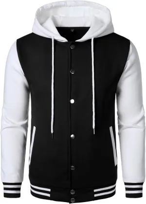 HOOD CREW Hooded Varsity Bomber Jacket Cotton Blend Letterman Hoodie Baseball Jackets for Men