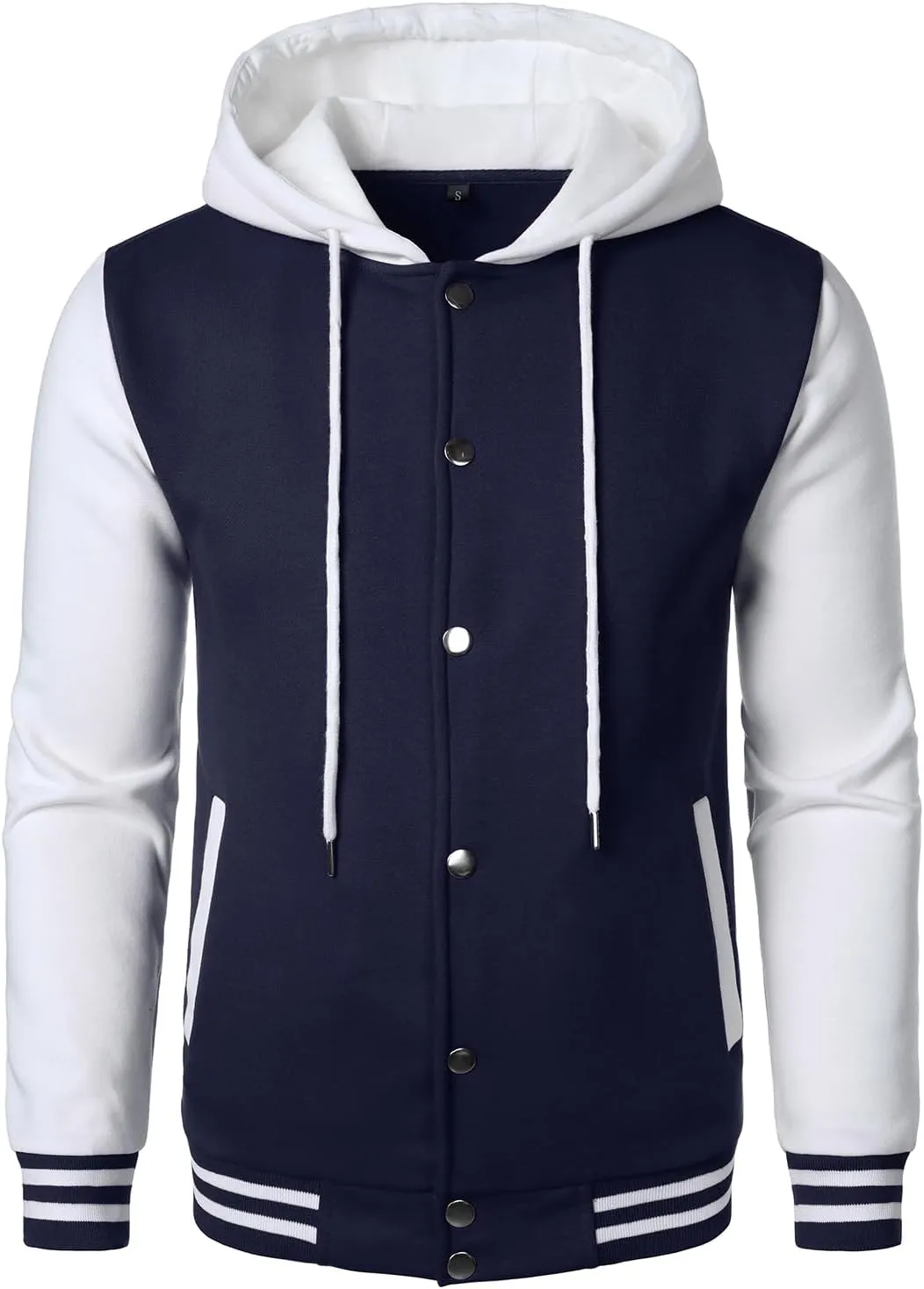 HOOD CREW Hooded Varsity Bomber Jacket Cotton Blend Letterman Hoodie Baseball Jackets for Men