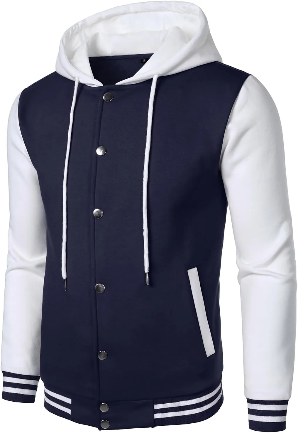 HOOD CREW Hooded Varsity Bomber Jacket Cotton Blend Letterman Hoodie Baseball Jackets for Men