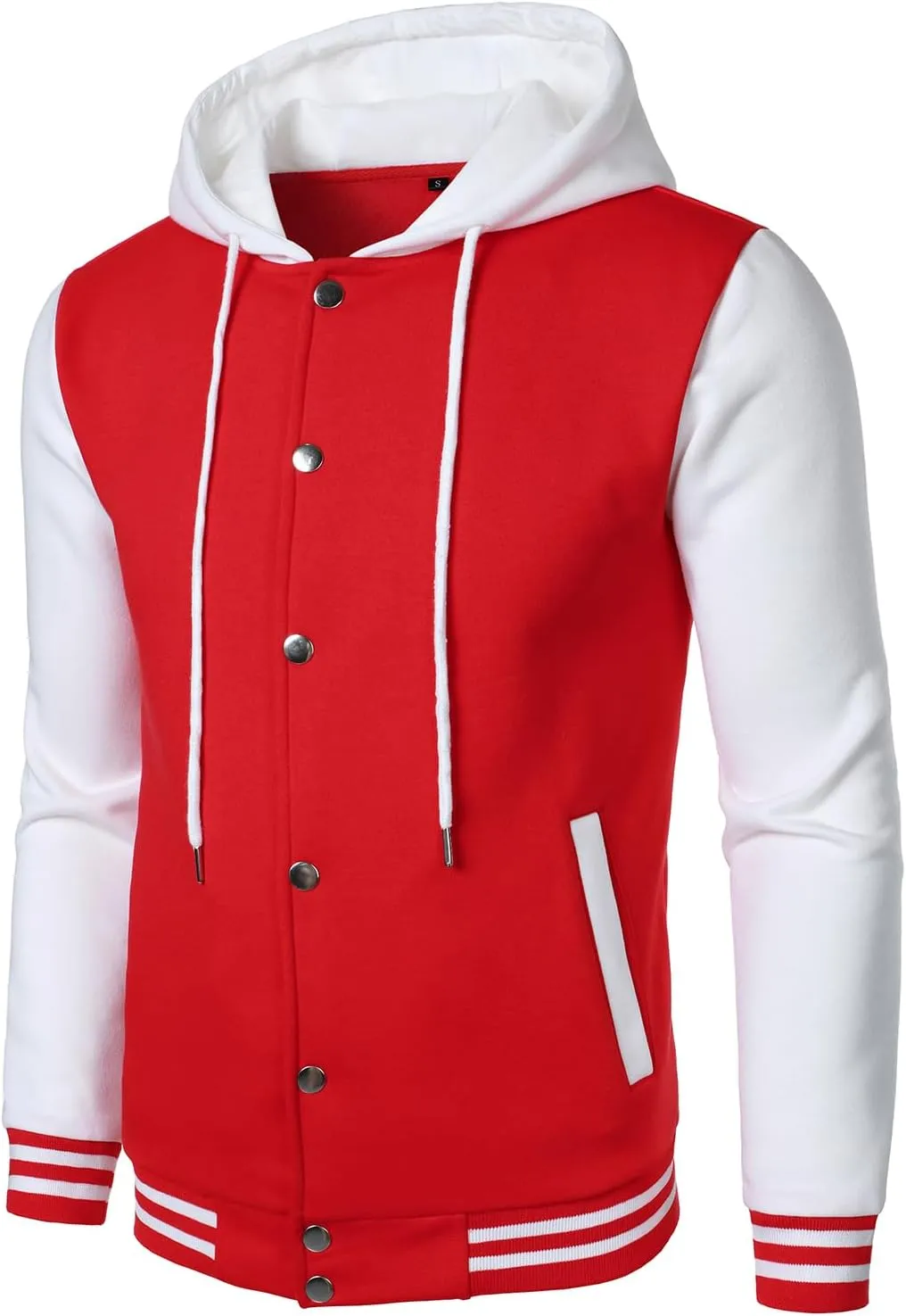 HOOD CREW Hooded Varsity Bomber Jacket Cotton Blend Letterman Hoodie Baseball Jackets for Men