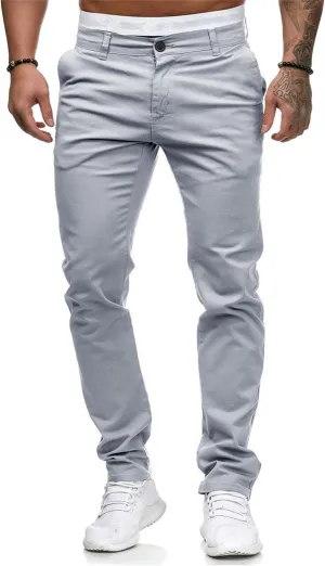 HUNGSON Mens Chinos Dress Pants Slim Straight Fit Flat-Front Golf Pants Casual Travel Slacks