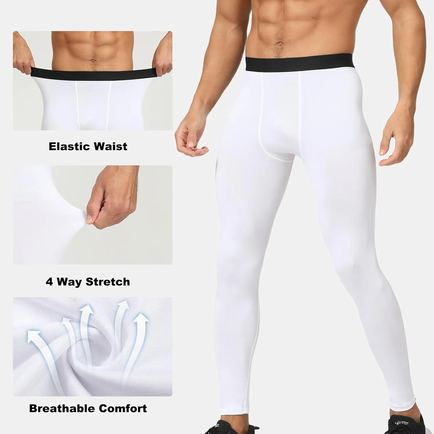 HYCOPROT Men's Compression Pants, Athletic Leggings Baselayer Bottoms Workout Tights for Basketball Running Yoga Gym