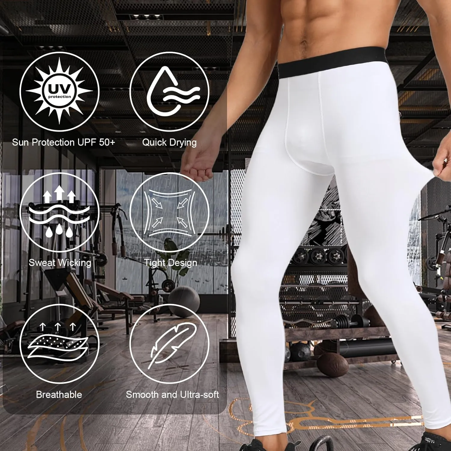 HYCOPROT Men's Compression Pants, Athletic Leggings Baselayer Bottoms Workout Tights for Basketball Running Yoga Gym