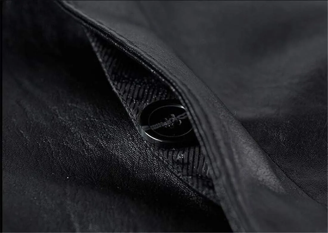 HZCX FASHION Men's Faux Leather Jacket PU Motorcycle Leather Belt Trench Coats