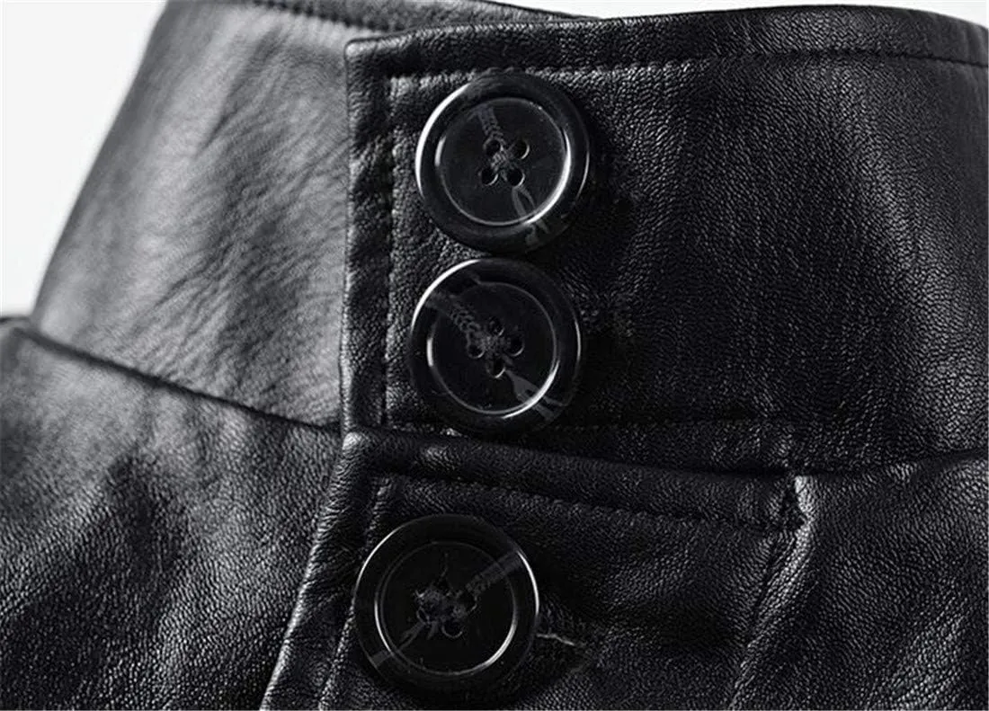 HZCX FASHION Men's Faux Leather Jacket PU Motorcycle Leather Belt Trench Coats