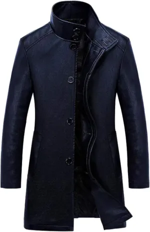 HZCX FASHION Men's Faux Leather Jacket PU Motorcycle Leather Belt Trench Coats