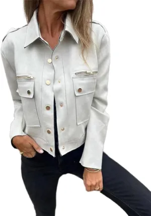 IDEALSANXUN Cropped Suede Jacket Women Fall Winter Trendy Faux Leather Coats Motorcycle Jackets